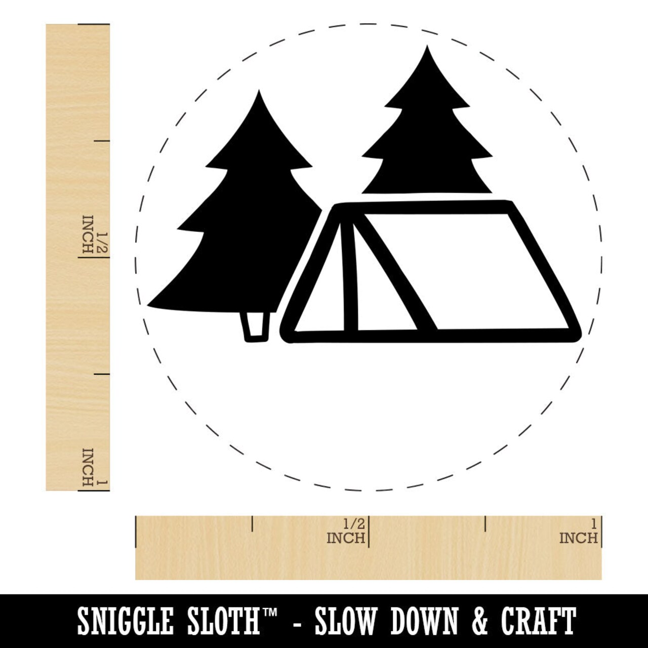 Camping Tent in the Woods Pine Trees Rubber Stamp for Stamping Crafting Planners